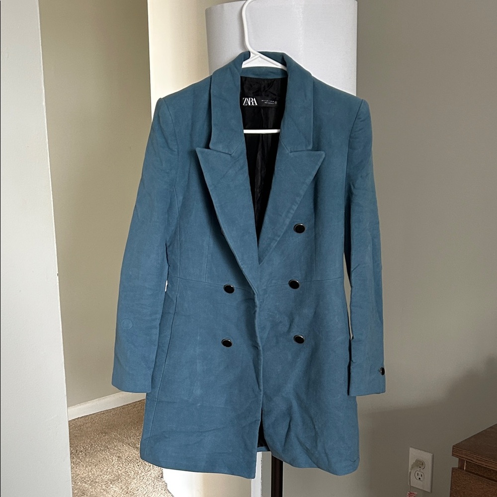 Zara Teal Double-Breasted Blazer